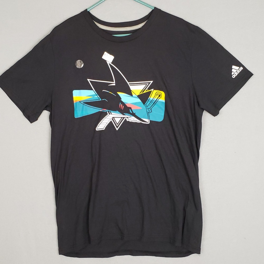 Adidas To Go Tee Shirt San Jose Sharks Black NHL Ice Hockey Game Day Mens Size L